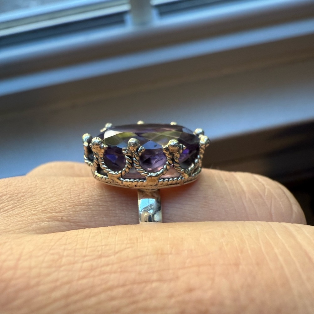 Sterling silver faceted amethyst ring size 6 - Picture 2 of 5